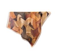 GIMIRO Frauen 70x70cm Schal Damen Halstuch, Quadratisches Tuch mit Abstraktem Muster, Polyester-Imitatseide, Herbst-Töne (Brown Yellow FG347-1)