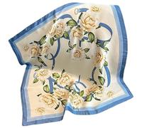 GIMIRO Frauen 70x70cm Schal Simulierte Seide Blumen Schal Krawatte Hahnentritt-Bandana (Beige Blue Peony Flower XX-143)
