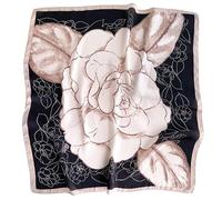 GIMIRO Frauen 70x70cm Schal Simulierte Seide Blumen Schal Krawatte Hahnentritt-Bandana (Black White Peony Flower XX-166)