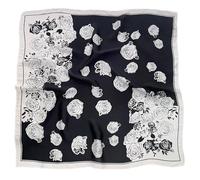 GIMIRO Frauen 70x70cm Schal Simulierte Seide Blumen Schal Krawatte Hahnentritt-Bandana (Black White Rose FJ932-2)
