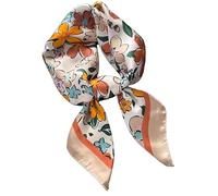 GIMIRO Frauen 70x70cm Schal Simulierte Seide Blumen Schal Krawatte Hahnentritt-Bandana (C02 Floral Light Coffee/Orange)