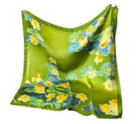 GIMIRO Frauen 70x70cm Schal Simulierte Seide Blumen Schal Krawatte Hahnentritt-Bandana (Green Yellow Lotus XX-183)