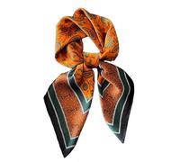 GIMIRO Frauen 70x70cm Schal Simulierte Seide Blumen Schal Krawatte Hahnentritt-Bandana (Orange Dark Green PSL FJ935-2)