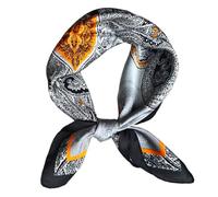 GIMIRO Frauen 70x70cm Schal Simulierte Seide Blumen Schal Krawatte Hahnentritt-Bandana (Silver Gray Orange Retro FJ887-2)
