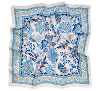 GIMIRO Frauen 70x70cm Schal Simulierte Seide Blumen Schal Krawatte Hahnentritt-Bandana (White Blue Flower FJ926-4)