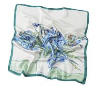GIMIRO Frauen 70x70cm Schal Simulierte Seide Blumen Schal Krawatte Hahnentritt-Bandana (White Blue Iris FG3-2)