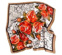 GIMIRO Frauen 70x70cm Schal Simulierte Seide Blumen Schal Krawatte Hahnentritt-Bandana (White Orange Roses XX-141)