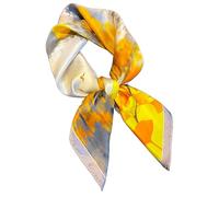 GIMIRO Frauen 70x70cm Schal Simulierte Seide Blumen Schal Krawatte Hahnentritt-Bandana (Yellow Gray Ginkgo Leaf XX-083)