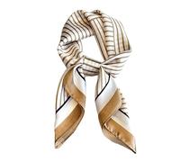 GIMIRO Frauen 70x70cm Schal Simulierte Seide Quadratisches Damentuch, Beige und Weiß, Polyester-Satin, Gestreiftes Muster, Krawatte Hahnentritt-Bandana (Brown White Stripes)