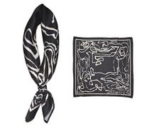 GIMIRO Männer simulierte Seidenschal 53x53cm Quadratisches Tuch mit abstraktem Sketch-Muster, Schwarz-Weiß, Polyester, Modern (1# Black)