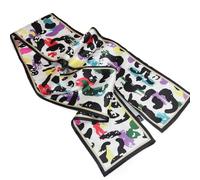 GIMIRO Satin Seidenschal Doppelschichten 150 x 16cm Designer Schal mit Abstraktem Muster Multicolor Schwarz-Weiß-Basis mit Bunten Akzenten Eleganter Luxusschal für Damen (White Black Colorful Shadow)