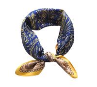 GIMIRO Schal aus imitierter Seide [53 x 53cm] Quadratische Schals Eleganter Paisley-Seidenschal Marineblau-Gelb-Beige Klassisches Muster (64# K02 Yellow/Blue PSL)