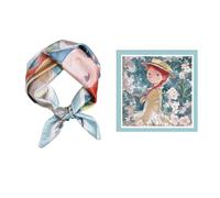 GIMIRO Schal aus imitierter Seide [53 x 53cm] Quadratische Schals Impressionismus-Muster Vintage-Schal für Büroarbeit oder lässigen Bund (Green - Girl Looking Back)