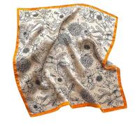 GIMIRO Schal aus imitierter Seide [53 x 53cm] Quadratische Schals Impressionismus-Muster Vintage-Schal für Büroarbeit oder lässigen Bund (Orange/Beige/Black Flower)