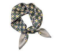 GIMIRO Schal aus imitierter Seide [53 x 53cm] Quadratische Schals Impressionismus-Muster Vintage-Schal für Büroarbeit oder lässigen Bund (60# G01 Gray/Green/Navy/White Plaid Flower)