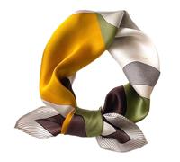 GIMIRO Schal aus imitierter Seide [53 x 53cm] Quadratische Schals Impressionismus-Muster Vintage-Schal für Büroarbeit oder lässigen Bund (75# W01 Yellow/Green Animal)