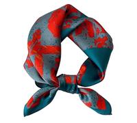 GIMIRO Schal aus imitierter Seide [53 x 53cm] Quadratische Schals Impressionismus-Muster Vintage-Schal für Büroarbeit oder lässigen Bund (71# S01 Green/Red Flowe)