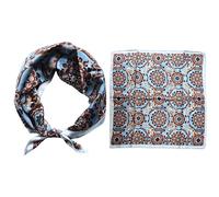 GIMIRO Schal aus imitierter Seide [53 x 53cm] Quadratische Schals Impressionismus-Muster Vintage-Schal für Büroarbeit oder lässigen Bund (86# AI01 Blue/Brown PSL)