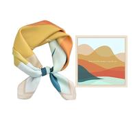 GIMIRO Schal aus imitierter Seide [53 x 53cm] Quadratische Schals Seidenschal Damen Mint-Koralle-Marineblau Geometrisches Muster Modern (Colorful Hills)