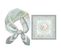 GIMIRO Schal aus imitierter Seide [53 x 53cm] Quadratische Schals Seidenschal Mint-Weiß Florales Design mit Kunstmotiv Elegantes Accessoire (Light Green-Girl in Flowers)