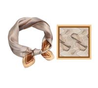 GIMIRO Schal aus imitierter Seide [53 x 53cm] Quadratische Schals Seidenschal Weiß-Rosegold Elegantes Design (74# V01 Orange/Cream stream of consciousness)