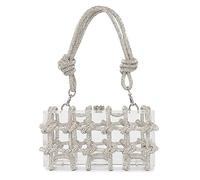 Gimue Transparente Acryl-Strass-Geldbörse, glitzernde Abend-Clutch, Kristallverzierung, geknotete Handtasche für Cocktail, Party, Abschlussball, silber