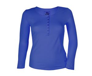 GIN TONIC Damen Langarm Shirt mit Knopfleiste M, Blau