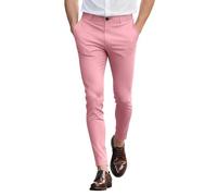 GINGTTO Chino Hose Herren Skinny Fit Stretch Chinohose Männer Slim Stoffhose Tapered Hosen Rosa 34/28