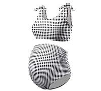 GINKANA Schwangerschafts-Bikini-Set, zweiteilig, Schwangerschafts-Badeanzug, Schultergurte, hohe Taille, Bademode, Schwangerschafts-Badeanzüge, Schwarz-Weiß-Plaid, Medium