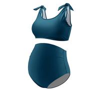 GINKANA Schwangerschafts-Bikini-Set, zweiteilig, Schwangerschafts-Badeanzug, Schultergurte, hohe Taille, Bademode, Blaugrün/EIN Hauch von Paradies (Trace of Paradise), Large