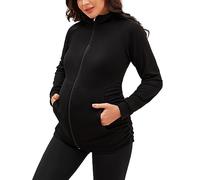 GINKANA Sportliche Umstandsjacken, langärmelig, mit Reißverschluss, lässig, für Schwangerschaft, Laufen, Workout, Shirts mit Taschen, Schwarz, L