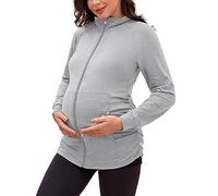 GINKANA Sportliche Umstandsjacken, langärmelig, mit Reißverschluss, lässig, für Schwangerschaft, Laufen, Workout, Shirts mit Taschen, GRAU, S