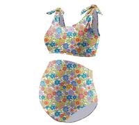 GINKANA Umstands-Bikini-Set, zweiteilig, Schwangerschafts-Badeanzug, Binde-Schultergurte, hohe Taille, Bademode, Schwangerschafts-Badeanzüge, Mehrfarbiges Blumenmuster, Medium