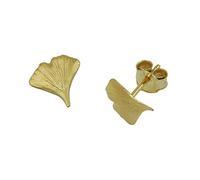 Ginkgoblatt - Damen Ohrstecker Stecker 375 Gelbgold matt Ohrschmuck