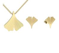 Ginkgoblatt Schmuckset Anhänger und Ohrstecker in Gold hochwertig vergoldet! *inkl. Luxus-Etui + * Kettenanhänger Damen Gingko Ohrstecker Gingko Blatt glänzend Ohrring FF200 VGGG45