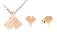 Ginkgoblatt Schmuckset Anhänger und Ohrstecker in Rosegold hochwertig vergoldet! *inkl. Luxus-Etui + * Kettenanhänger Damen Gingko Ohrstecker Gingko Blatt glänzend FF200 VGRS45