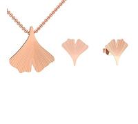 Ginkgoblatt Schmuckset Anhänger und Ohrstecker in Rotgold hochwertig vergoldet! *inkl. Luxus-Etui + * Kettenanhänger Damen Gingko Ohrstecker Gingko Blatt glänzend FF200 VGRT45