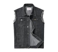 Ginsiom Herren-Denim-Weste, ärmellos, Jeansjacke, zerrissene, dehnbare Distressed-Kampfweste für Herren, ärmellose Oberbekleidung, 938 Grau, Large