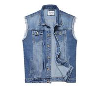 Ginsiom Herren-Denim-Weste, ärmellos, Jeansjacke, zerrissene, dehnbare Distressed-Kampfweste für Herren, ärmellose Oberbekleidung, 938 Tiefblau, 4X-Large