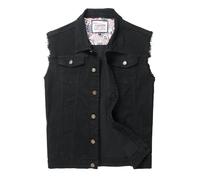 Ginsiom Herren-Denim-Weste, ärmellos, Jeansjacke, zerrissene, dehnbare Distressed-Kampfweste für Herren, ärmellose Oberbekleidung, 938 Schwarz, 4X-Large