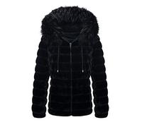 Giolshon Wendbare Winterjacke für Damen aus Kunstfell Schwarz XL