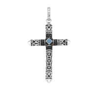 Giorgio Martello Milano Anhänger Anhänger Kreuz, schwarze Spinelle und Email in türkis, Silber 925