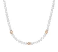 Giorgio Martello Milano Collier Mit Weißen Zirkonia Und Muschelkern-Perlen, Silber 925 Rosé Vergoldet, 45 Cm 925 Sterling Silber