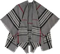 Giorgio Rimaldi® Poncho Damen Kariert - Hochwertiges Cape Aus Reinem Polyacryl - Wärmend & Hautfreundlich - Ideales Winter Accessoire - 120x150cm Light Grey