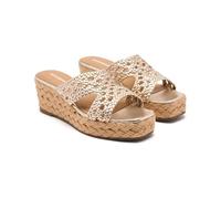 GIOSEPPO Brimfield Sandalen aus geflochtenem Leder und Jute-Keilabsatz, Platinfarben, 40 EU