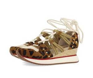 GIOSEPPO KEWASKUM Offene Sneaker, Leopardenleder und Keilabsatz, Leopard, 36 EU