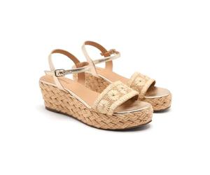 GIOSEPPO Rafia Candia Sandalen mit Stickerei, Leder und Keilabsatz, natur, 41 EU