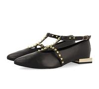 GIOSEPPO Schwarze Ballerinas aus Leder mit Riemen und Nieten für Damen Nyborg, Schwarz, 39 EU