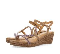 GIOSEPPO TRESCO Taupe Sandalen mit bunten Kristallen und Jutekeil für Damen, Taupe, 39 EU