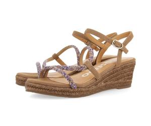 GIOSEPPO TRESCO Taupe Sandalen mit bunten Kristallen und Jutekeil für Damen, Taupe, 41 EU